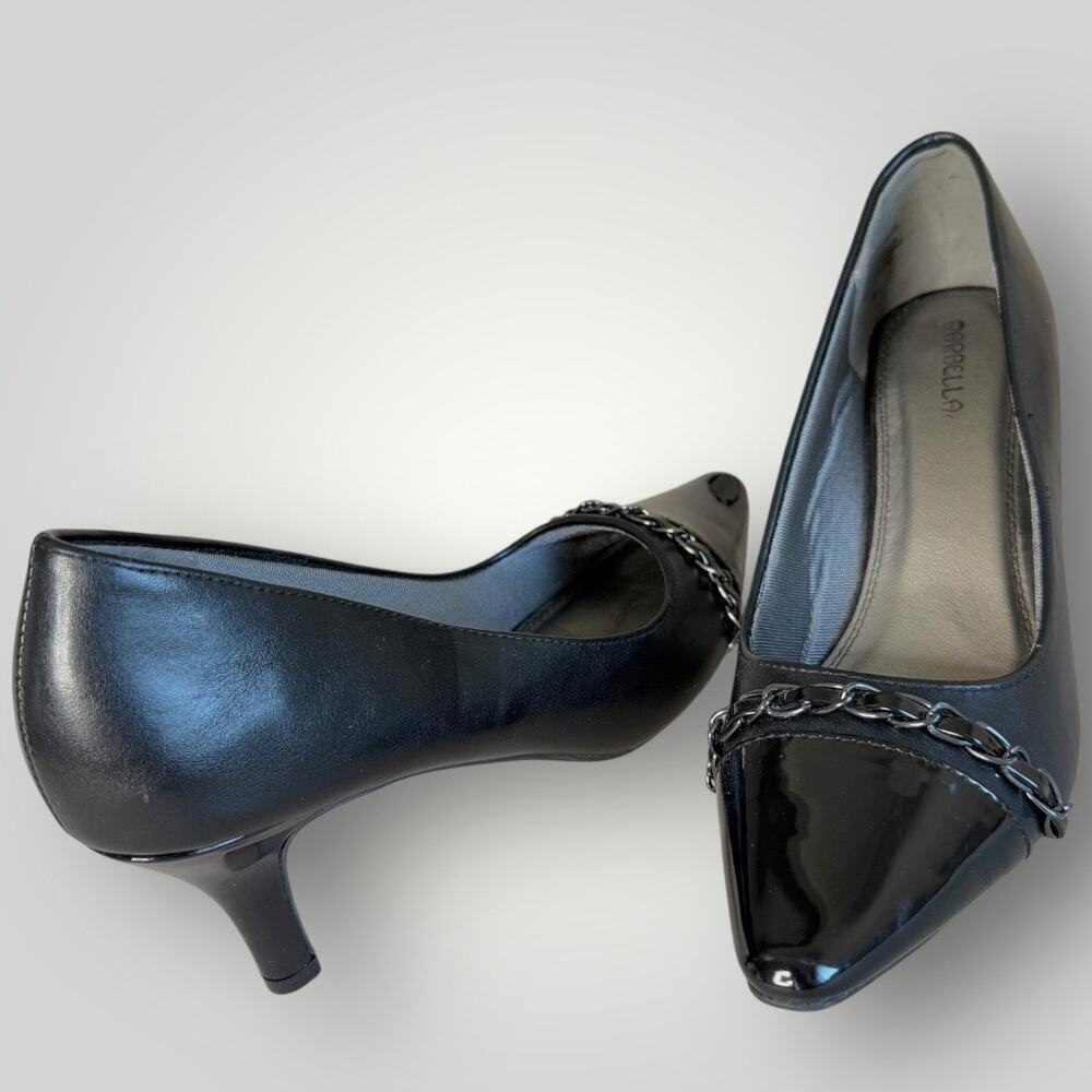 Marbella Faux Leather Patent Heel Pump Pointed Toe Slip On Shoes Size 9.5 Black